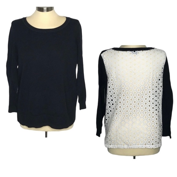 Ann Taylor Black and White Crochet Back Sweater - Picture 1 of 6